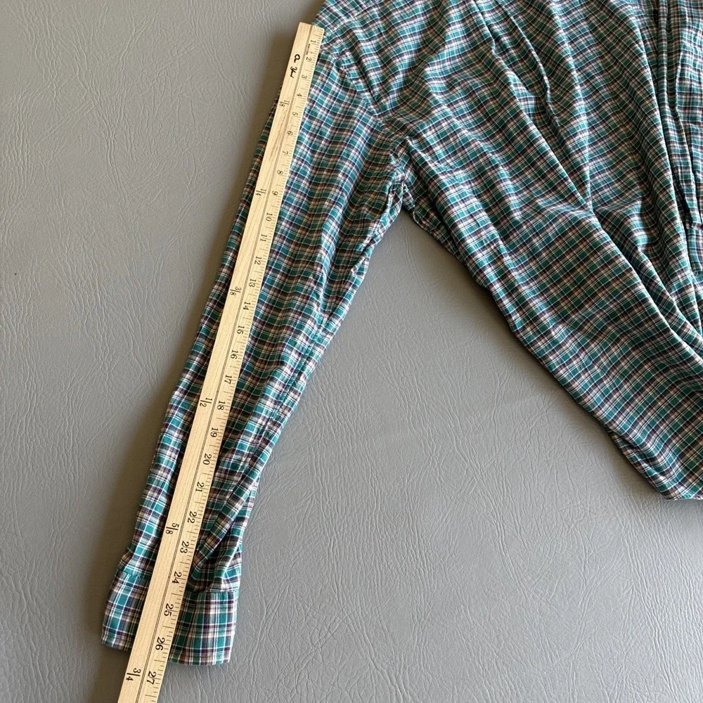 Ralph Lauren Button Down Plaid Green Blue Check Men's Size L 46 chest